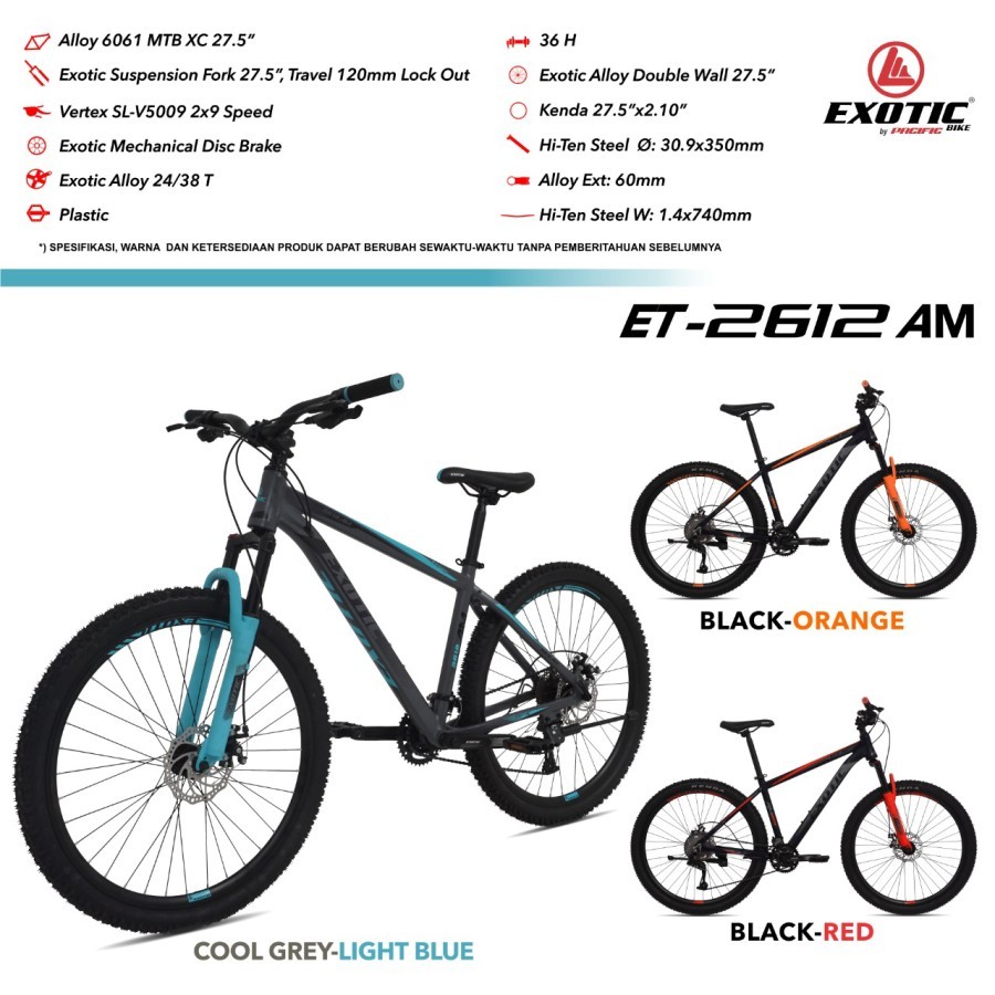 SEPEDA GUNUNG DEWASA MTB 27.5 EXOTIC 2612 AM ALLOY