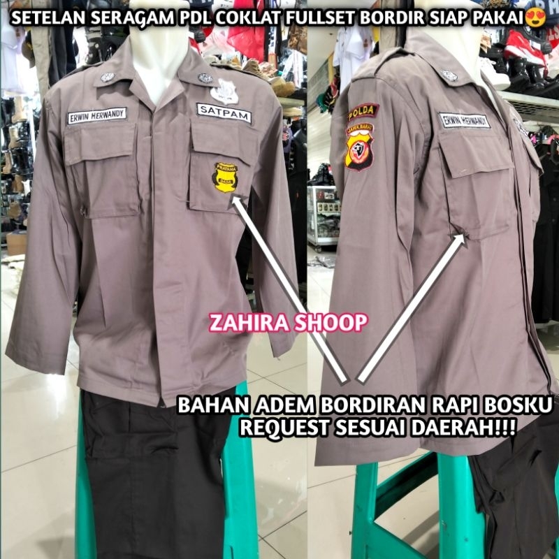 seragam baju pdl satpam terbaru plus bordiran/baju pdl satpam coklat /setelan pdl satpam/baju pdl sa