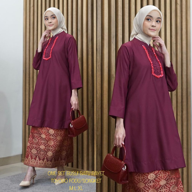 Stelan tunik batu payett~Tunik batu payet imatoyobo~Long tunik kamari Setelan Wanita