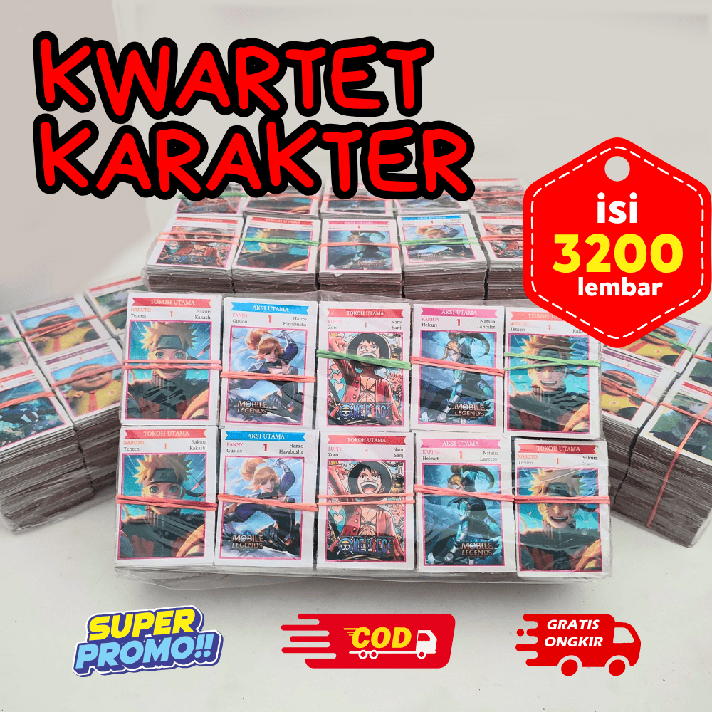 GROSIR isi 3200 lembar Kwartet Mini Karakter Mainan Anak Jadul Viral kartu tepuk gambaran wayang