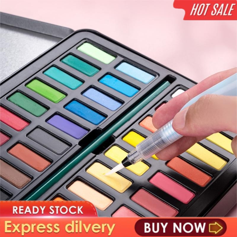 

Superior Solid Watercolor Set By 12/18/24/30/36/40/48 Colors , 48 colors solid water color paint set metal iron box watercolor paint drawing Art Supplies Free gift Water paper,watercolor brushes, a fountain pen and a charcoal pencil