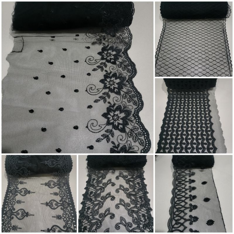 renda tile bordir lebar 20cm varian hitam