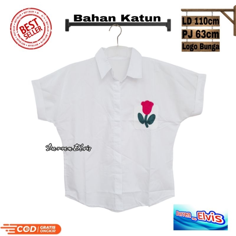 Kemeja Wanita Putih / Motif Logo Bunga Mawar