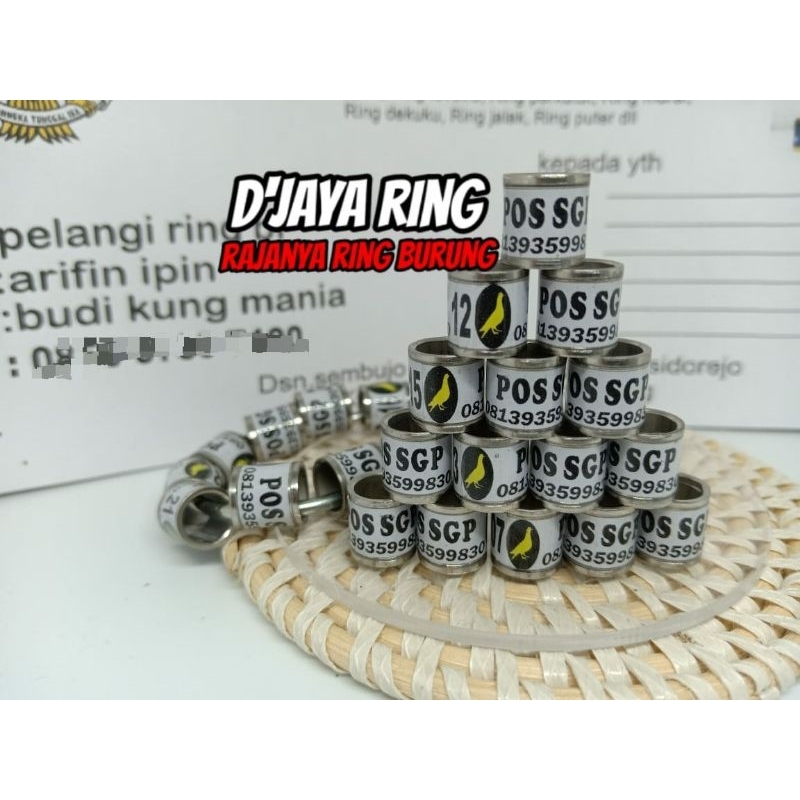 RING MERPATI MODEL RODA BAJA D'PRINTZ 1 CM LUBANG 7,5MM WARNA PUTIH LIS BAJA BISA CUSTOM NAMA,NO HP,