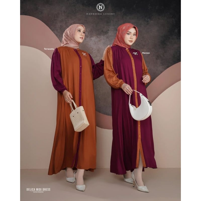 delica midi dress nadheera luxury gamis polos