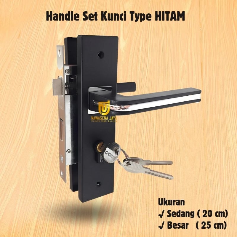 Handle Pintu Set Kunci 20cm 25cm HITAM Kunci Pintu Ukuran Tanggung Bodi Ongkel Handle Pintu Kamar