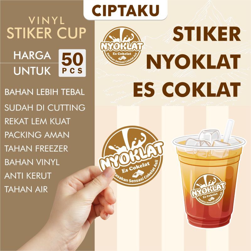 

stiker cup es coklat nyoklat bahan vinyl anti air