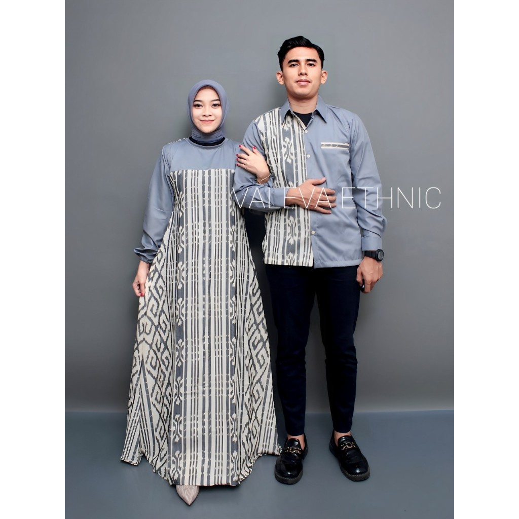 SHESYA PUTIH ABU - BAJU TENUN COUPLE - COUPLE TENUN DRESS SHESYA - GAMIS - BAJU COUPLE KONDANGAN