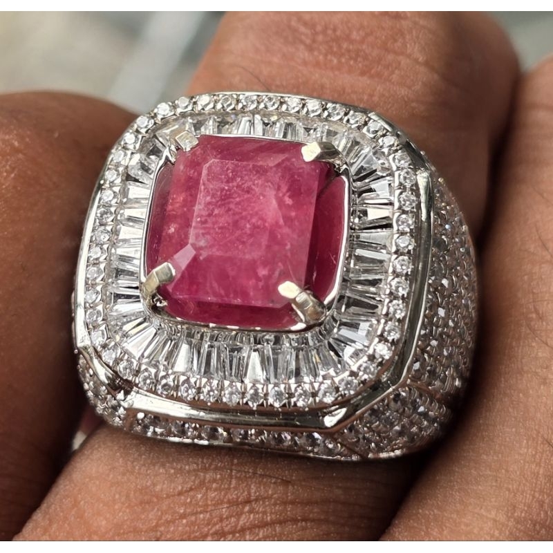 Rare Natural Raspberyl Pezzotaite Pink ring Perak Tapper plus Sertifikat