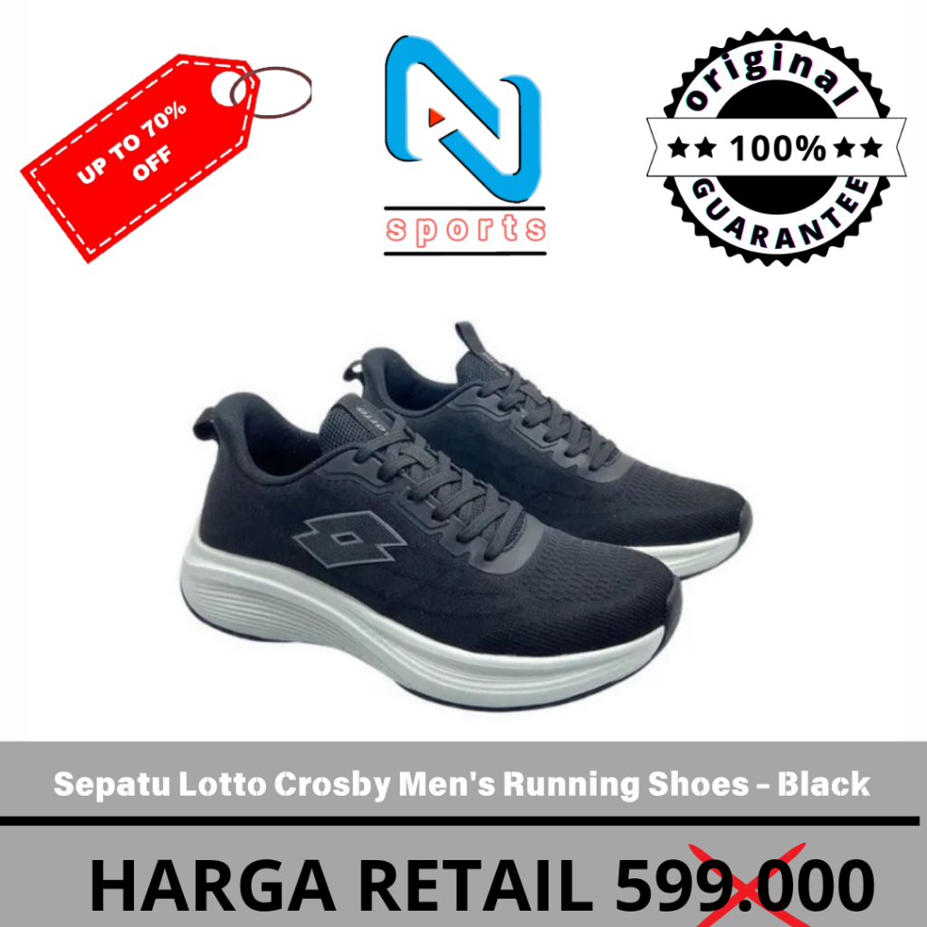 Sepatu Lotto Crosby Men's Running Shoes - Black Original 100%