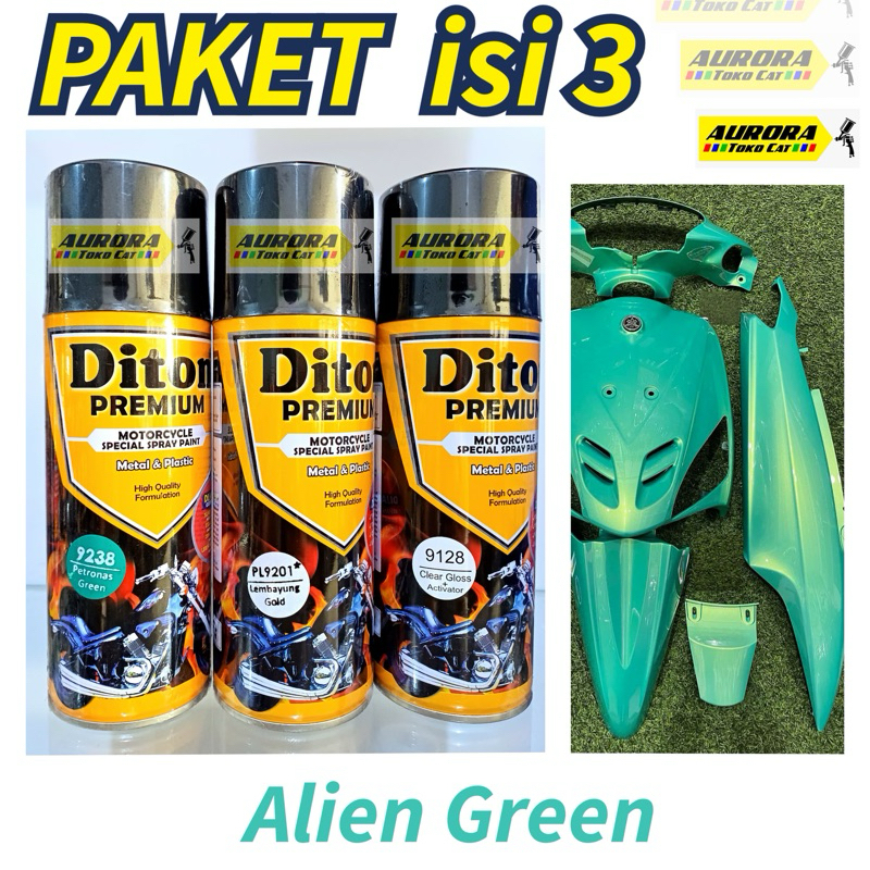 Paket Diton Premium Alien Green isi 3 kaleng 400ml | Cat Hijau Tosca Efek Lembayung Emas | pilok sep
