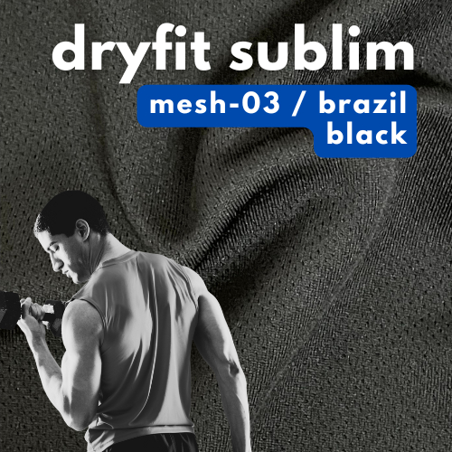 Kain Jersey Dryfit Mesh-03 Brazil 36" 180 - 185 GSM  Hitam Jersey Dryfit  Perdana Textile