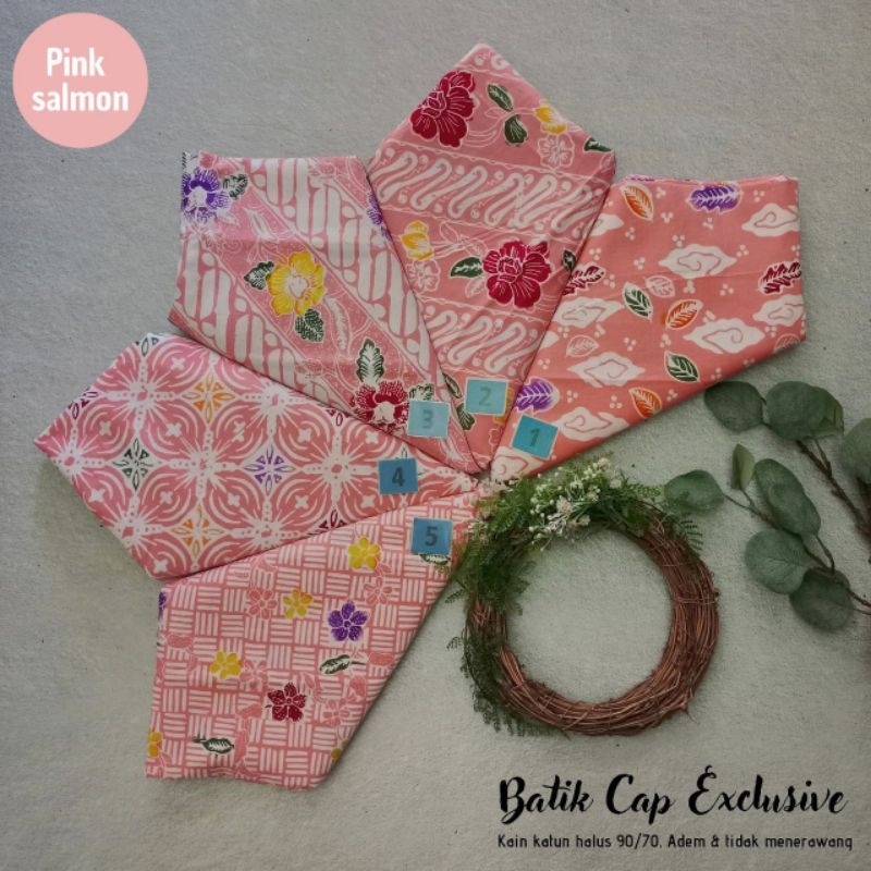 Kain Batik Cap Exclusive Kain Batik Halus Kain Batik Warna Pink Salmon Pink Salem