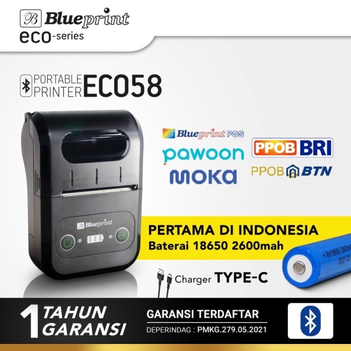 Printer Thermal Blueprint ECO58 Portable Mini Bluetooth