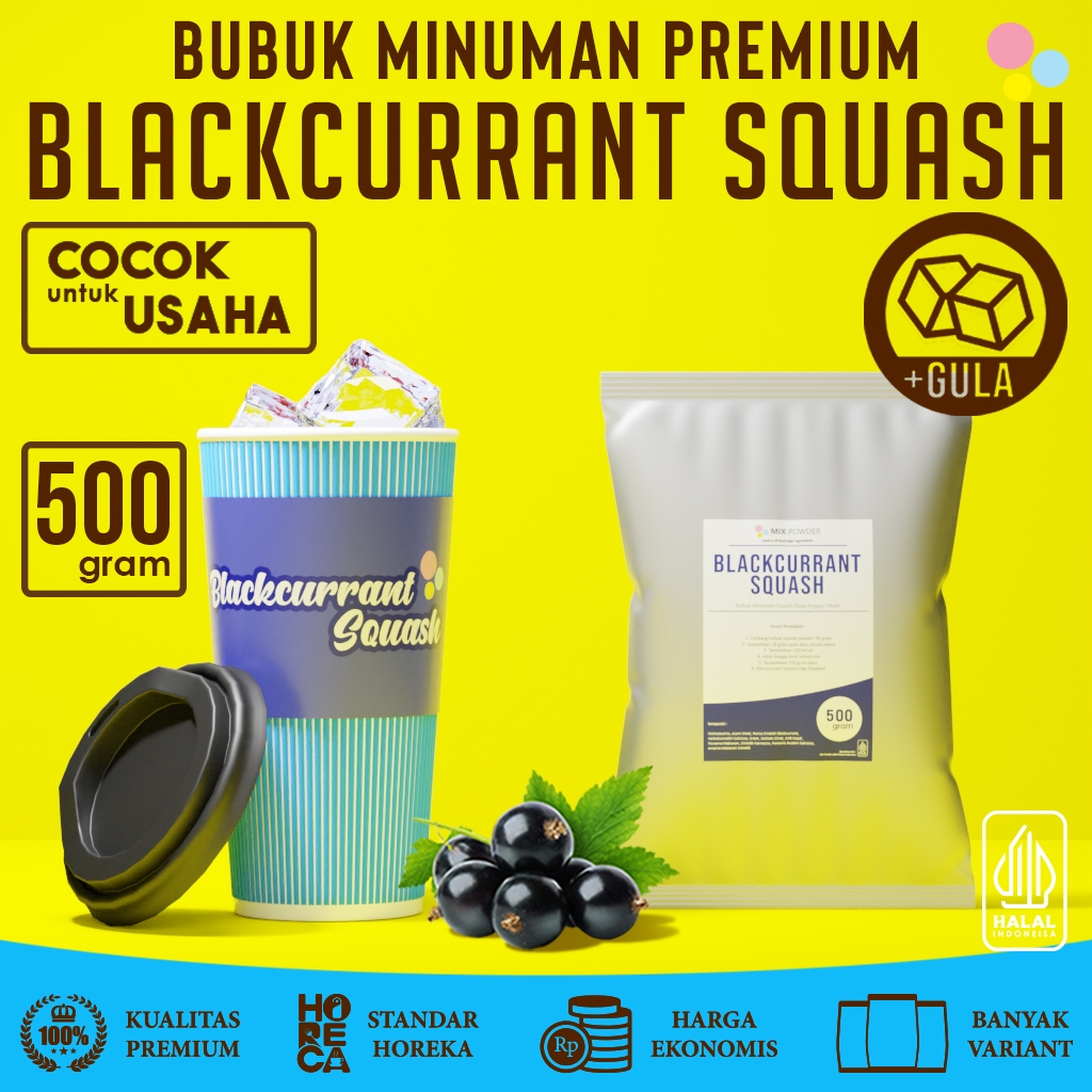 

Mix Powder Blackcurrant Squash Bubuk Minuman Rasa Buah Anggur Hitam Kemasan 500 Gram