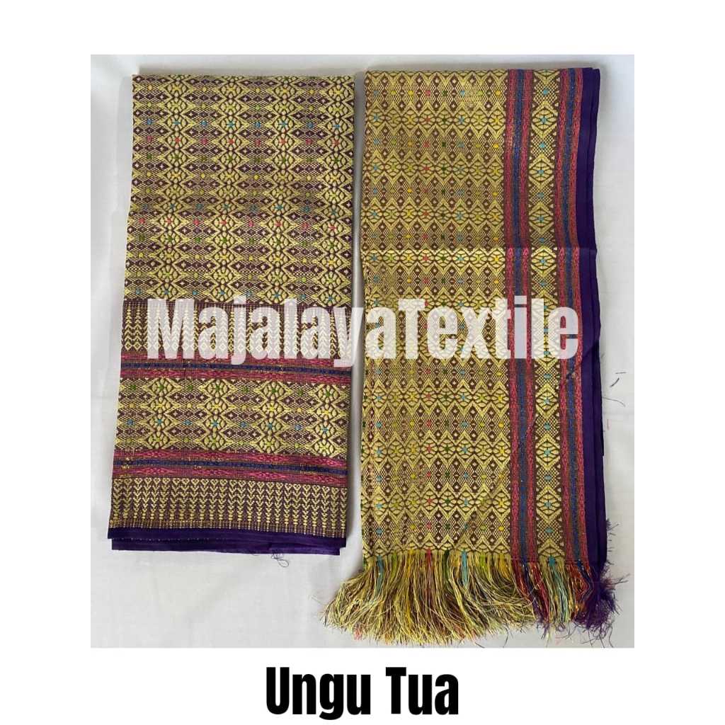 Kain Songket set selendang, kain songket Palembang, kain songket Variasi Warna Ungu Tua