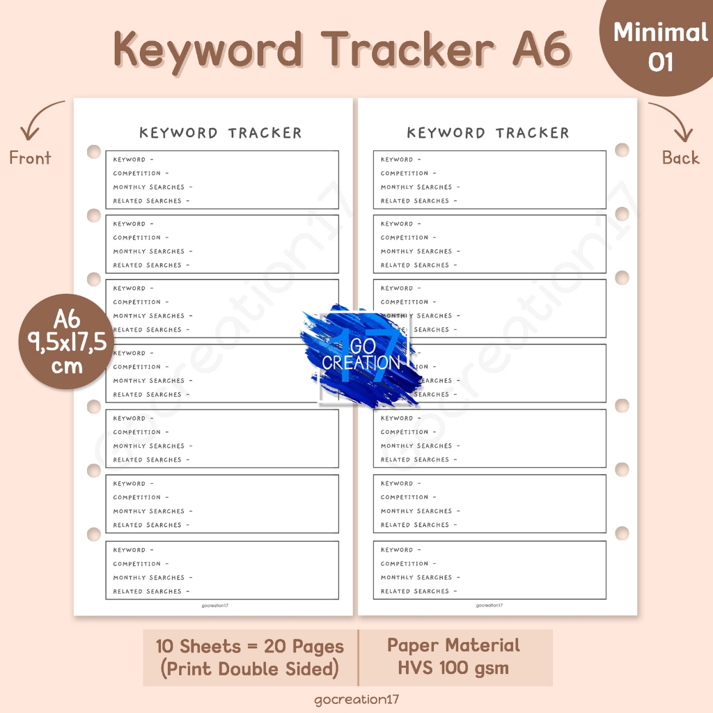 

Buku Planner Refill Kertas Isi Binder Keyword Tracker Simple Minimalis A6