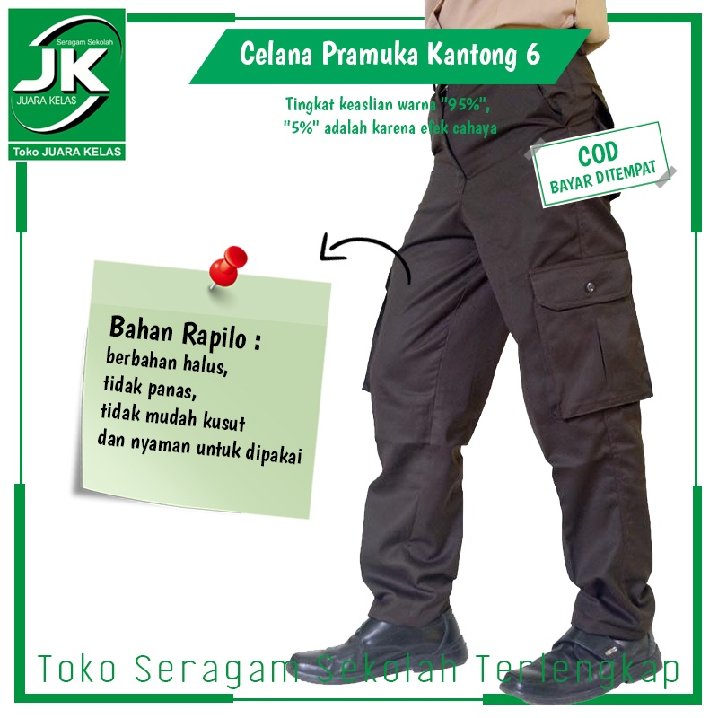 [JK] PERINTIS Celana Pramuka Kantong 6 Karet Bahan Rapilo Celana Pramuka SD-SMP-SMA - Seragam Pramuk