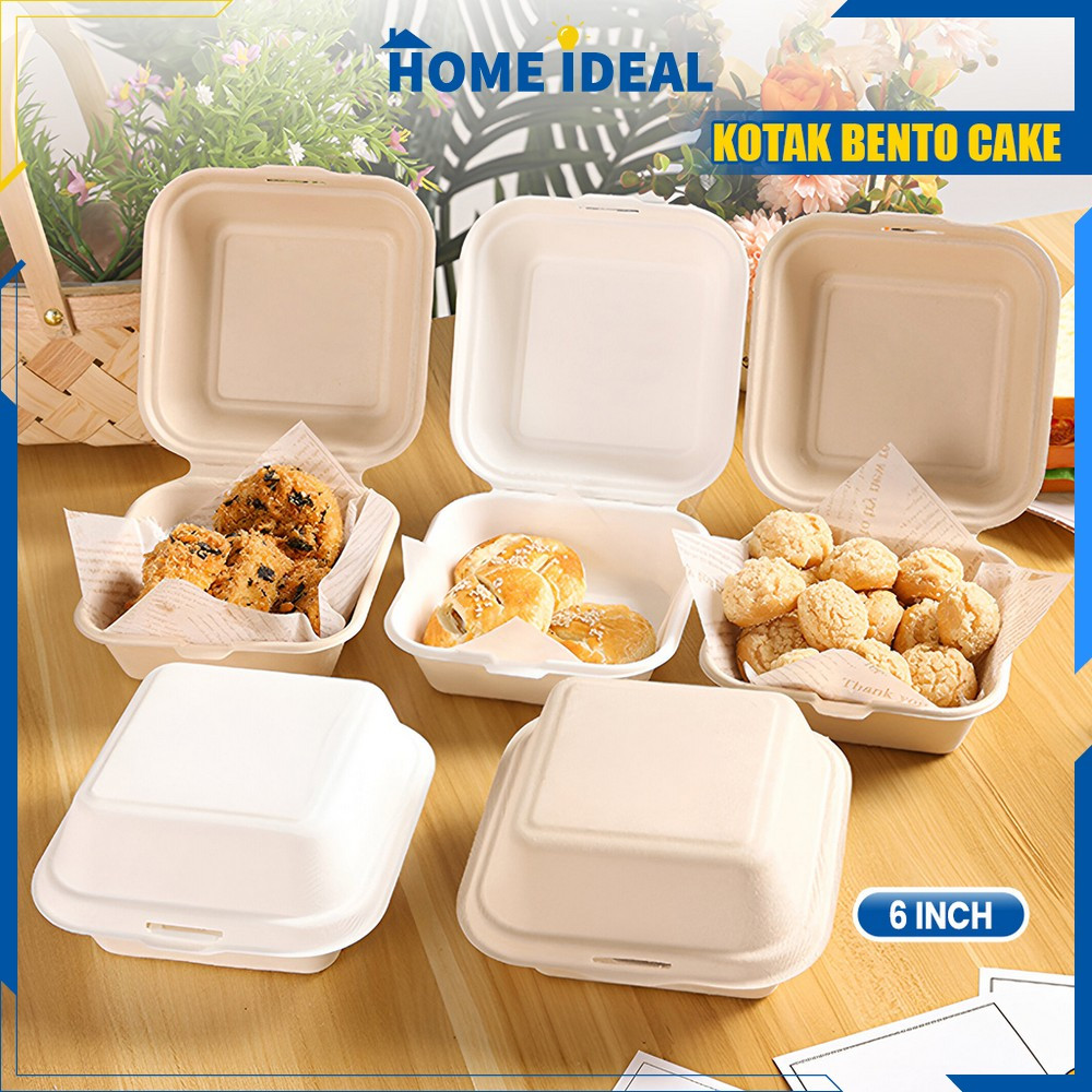 Lunch Box Burger 6in Bagasse Box Serat Tebu / Korean Lunch Box Kotak Bento Cake Korea / Dessert Box 