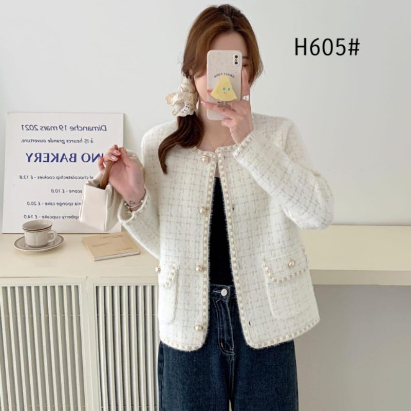 H605 Atasan Pakaian Luaran auter outer lengan panjang knit knited Koreanlook koreanstyle anakmuda ke