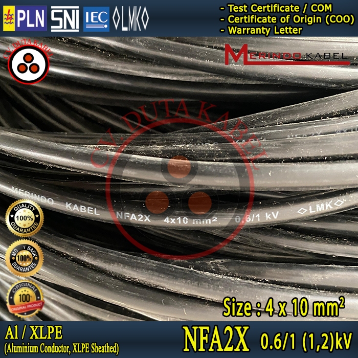 Kabel NFA2X 4x10 mm2 MERINDO /Twisted Cable/Kabel Udara/Kabel TC/Kabel SR/4 x 10 mm2