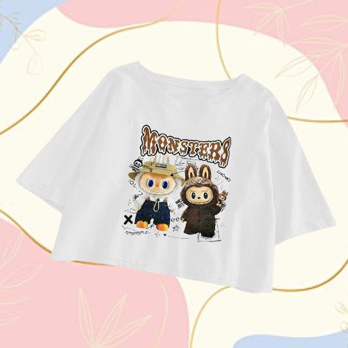 Baju Kaos Crop Top Oversize Labubu Monster Terlaris / Crop Top Labubu Viral untuk remaja / dewasa