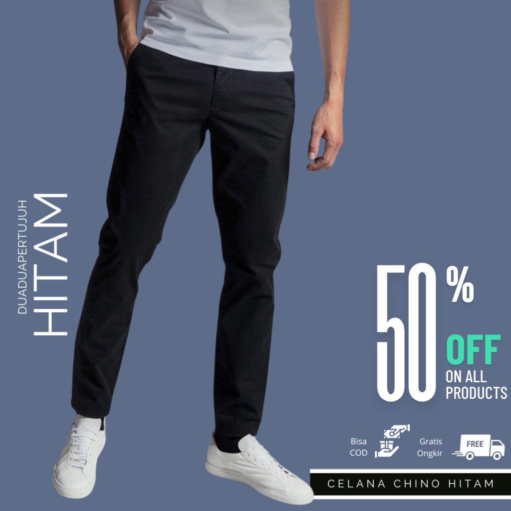 CUCI GUDANG Duaduapertujuh - Celana Chino Panjang Pria Panjang 100cm Putih Slimfit - Celana Panjang