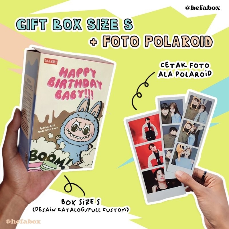 

GIFTBOX CUSTOM Box Size S & Cetak Foto ala Polaroid [Hefabox]