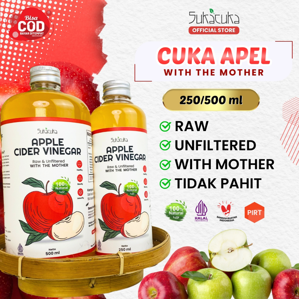 

Cuka Apel Original With Mother 500 ml & 250 ml by SukaCuka (Apple Cider Vinegar)