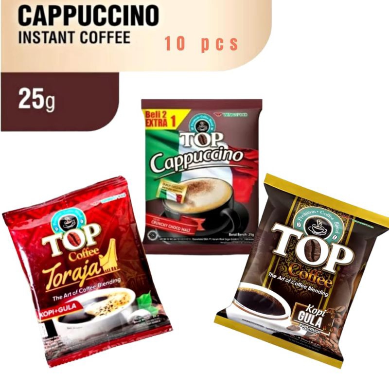 

KOPI TOP COFEE | Top COPUCINO| TORAJA | TOP GULA KOPI 25Gr ( 10pcs)