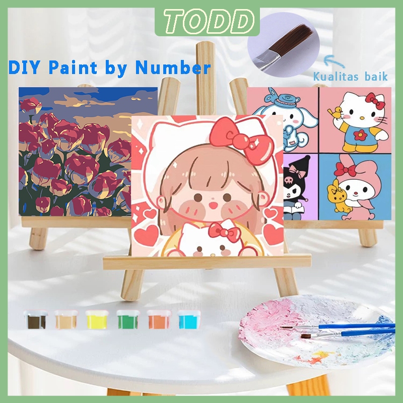 

TODD Paint By Number 20x20cm Kit Kartun DIY Painting Kit Canvas Painting By Number