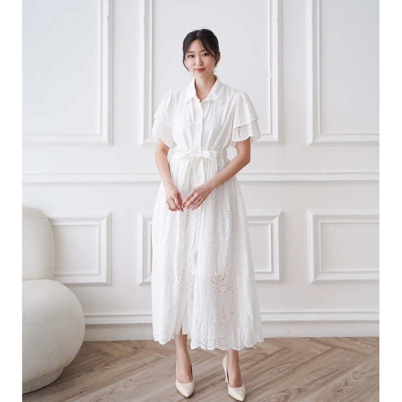 KC - Canoa cotton eyelet dress - Dress wanita santai jalan pergi pesta kecil