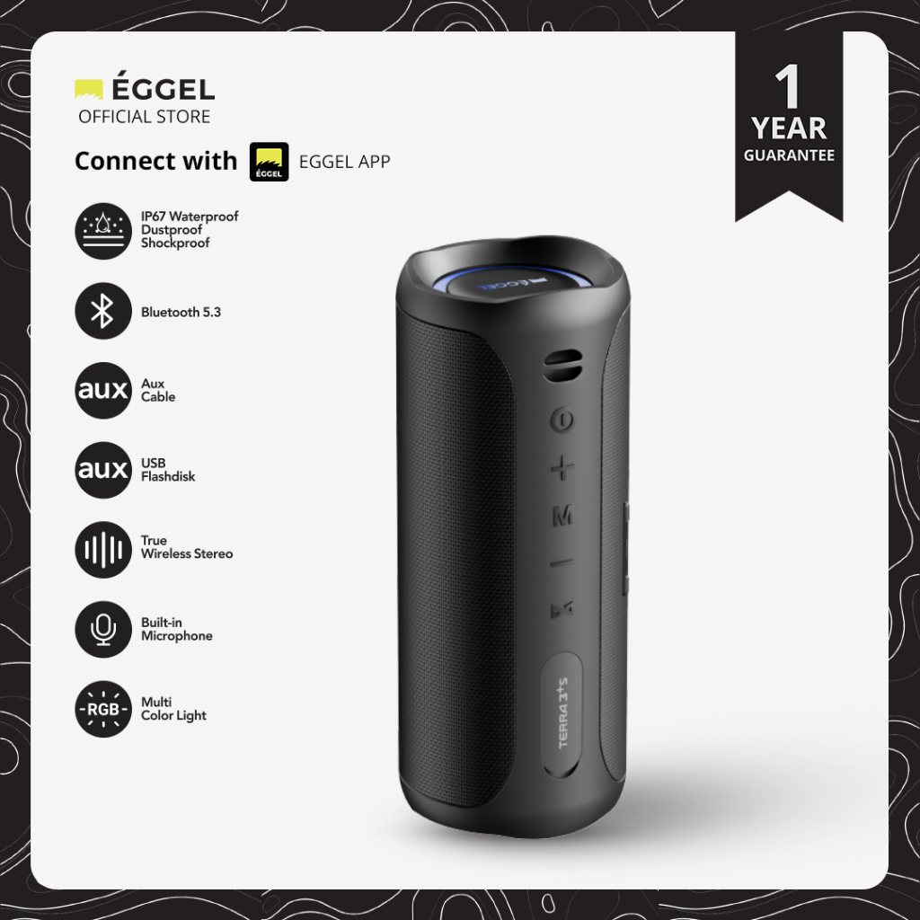 Eggel Terra 3 Plus S Waterproof Portable Bluetooth Speaker with RGB Light