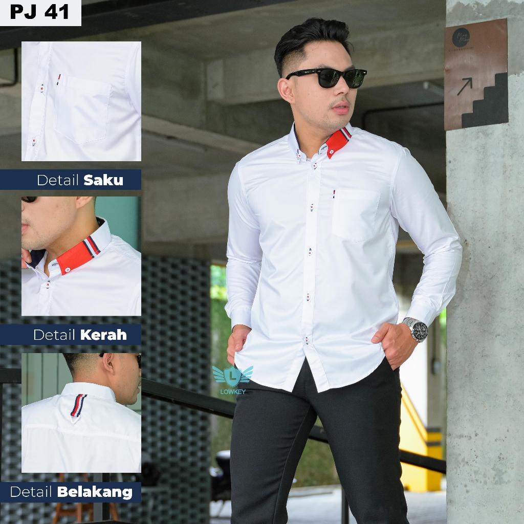 Kemeja Pria Slimfit Lowkey Premium PJ 41 Putih | Hem Atasan Kemeja Baju Laki-laki/Cowok Slimfit Keme