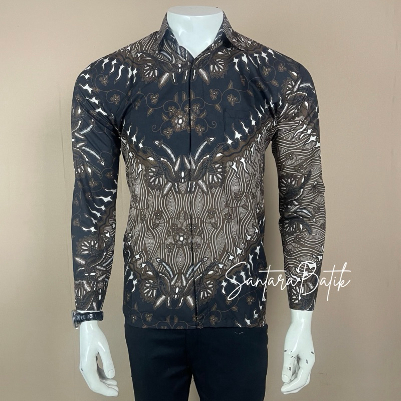Kemeja batik pria motif keris coklat