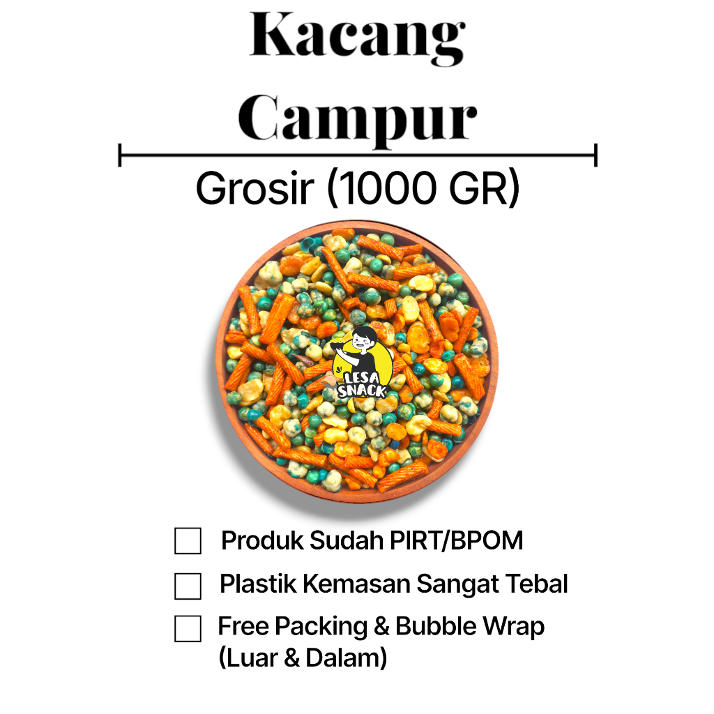 

Kacang Campur Mix Jaipong Snack Kiloan Rasa Enak Gurih Nikmat Kemasan 1 KG