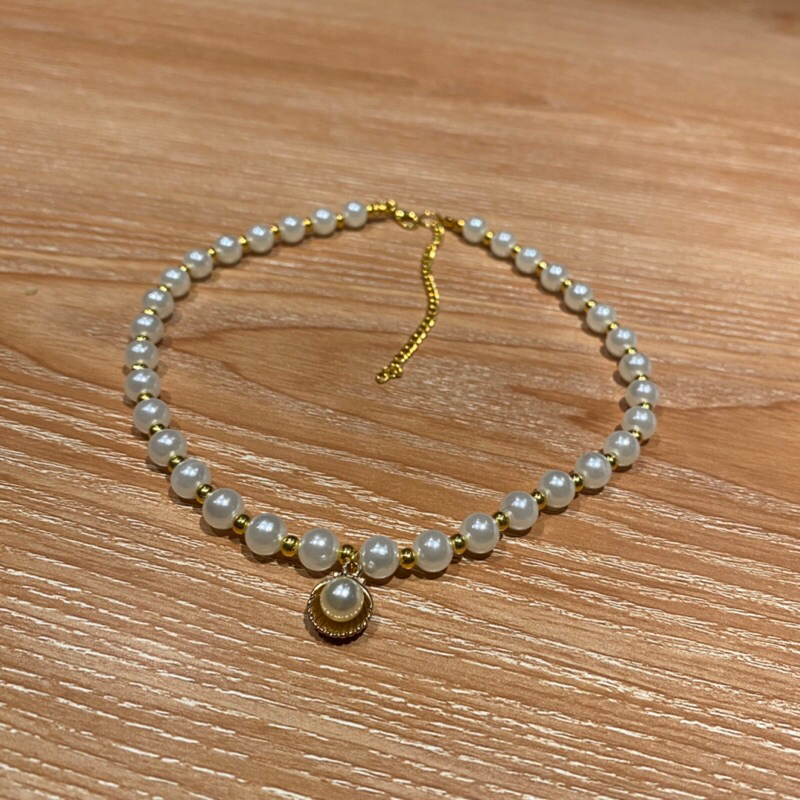 kalung mutiara liontin kerang(kalung summer/kalung pantai/kalung pearls)