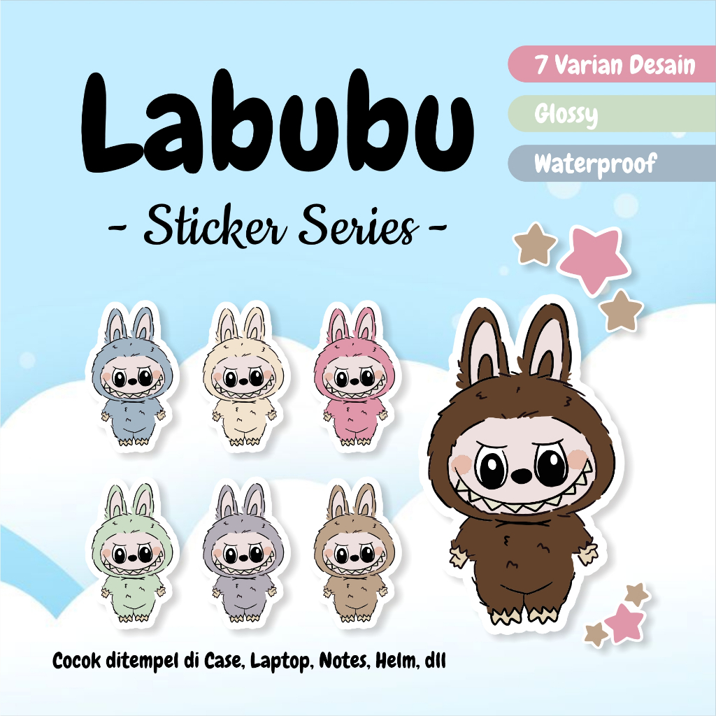 

Labubu Sticker Series Cutting 7 Warna Waterproof Glossy untuk Diary Notes PhoneCase Laptop Helm Scrapbook