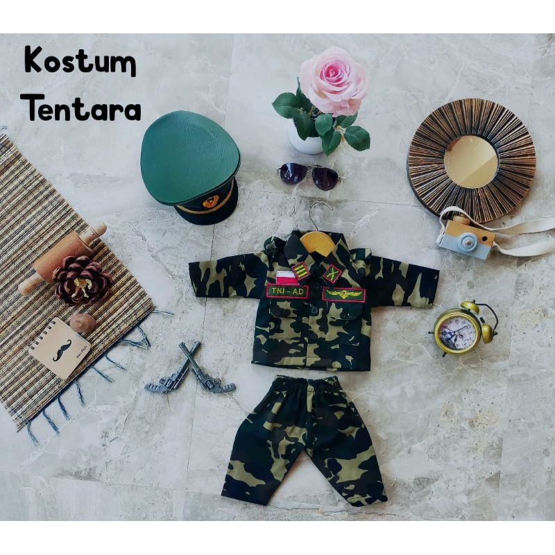 KOSTUM TENTARA NEWBORN/BAYI/ANAK/BAJU TENTARA JUNIOR ANAK/KOSTUM PROFESI ANAK/BAJU TNI-AD(READYSTOK)