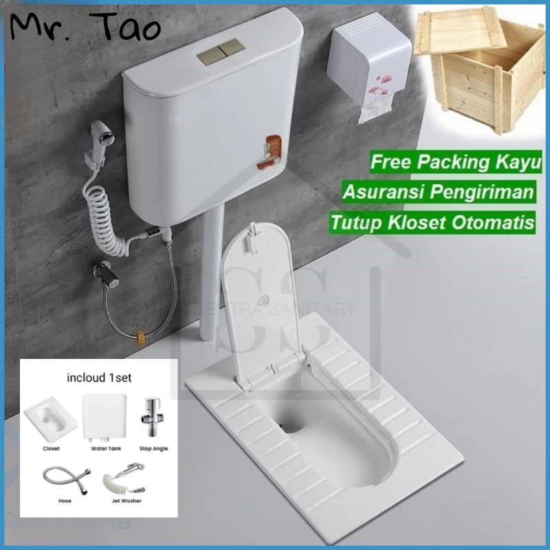 Set Toilet Closet Jongkok Flush Mr. Tao With Cover/Kloset Jongkok Flush Tanki