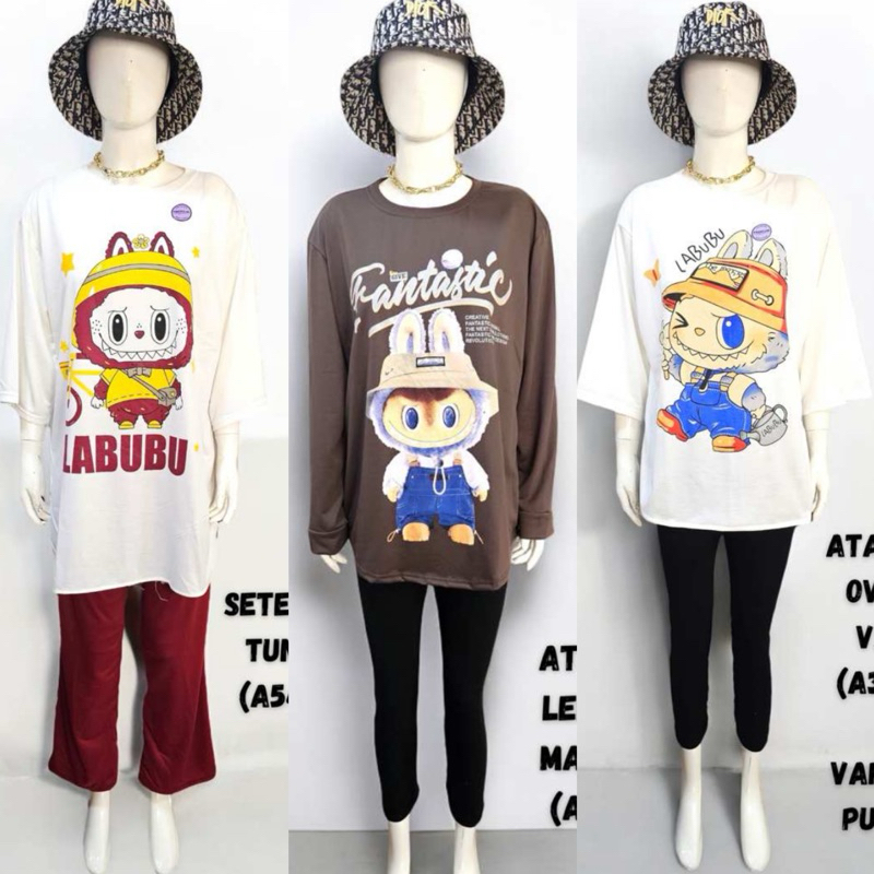 KAOS ELDA LABEL LABUBU SETCEL DRESS OVERSIZE ATASAN MOTIF SET CELANA CARGO MURAH JUMBO