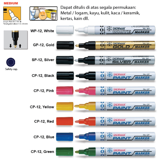 

Snowman Spidol Paint Marker Medium Warna (1 PCS) / Spidol Snowman Paint Marker