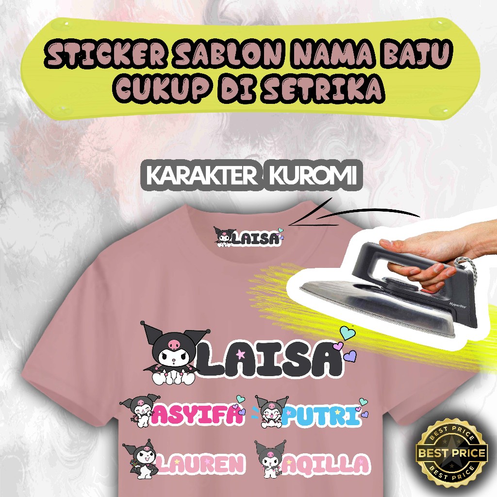 

RZT006 - SABLON SETRIKA LABEL NAMA ANAK KARAKTER KUROMI / KAOS SABLON SETRIKA / CUSTOM NAMA ANAK LUCU SABLON DTF (CUKUP DI SETRIKA)