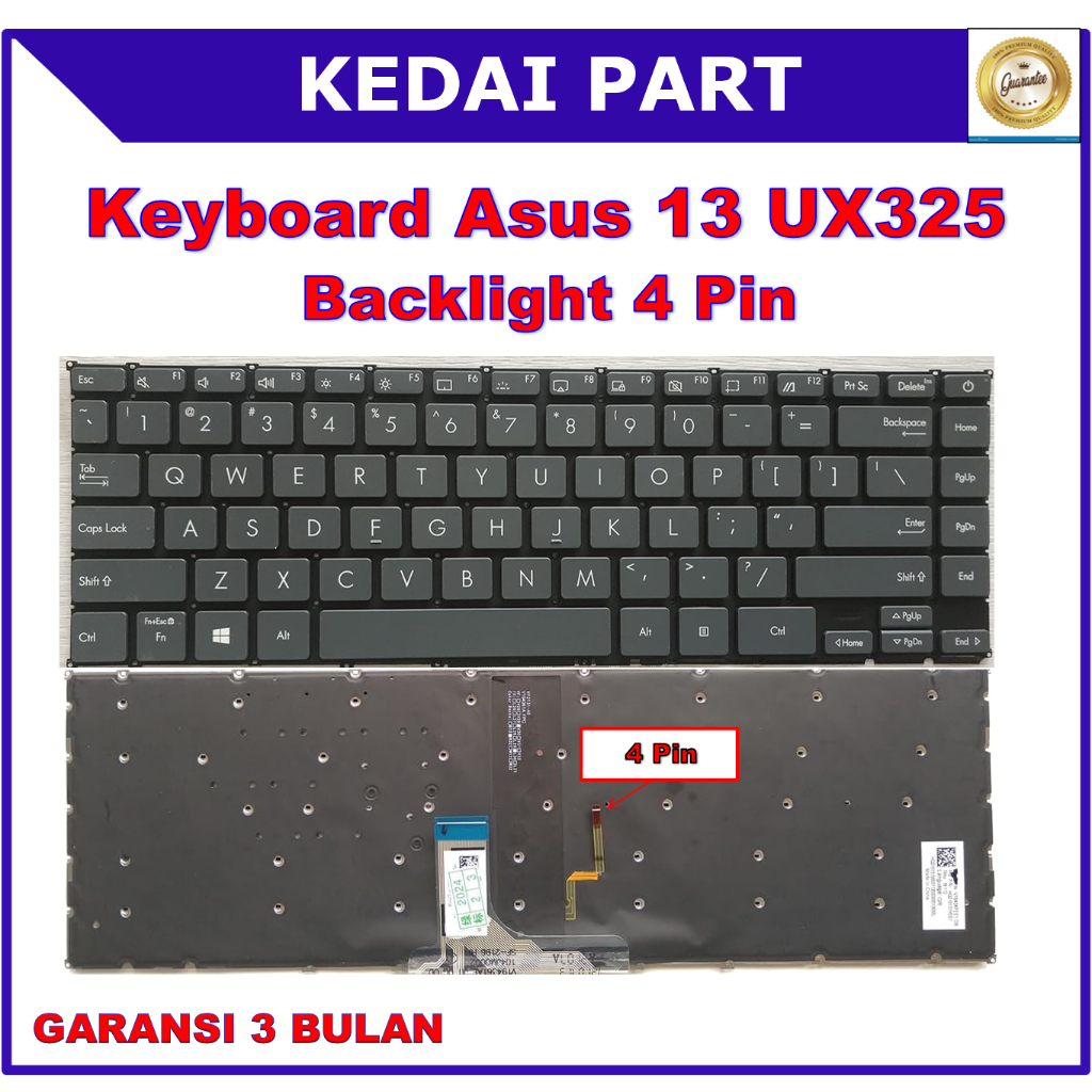 Keyboard Asus Zenbook 13 UX325 UM325 UM325SA UM325S UM325U UM325UA UM325UAZ Backlight 4 Pin