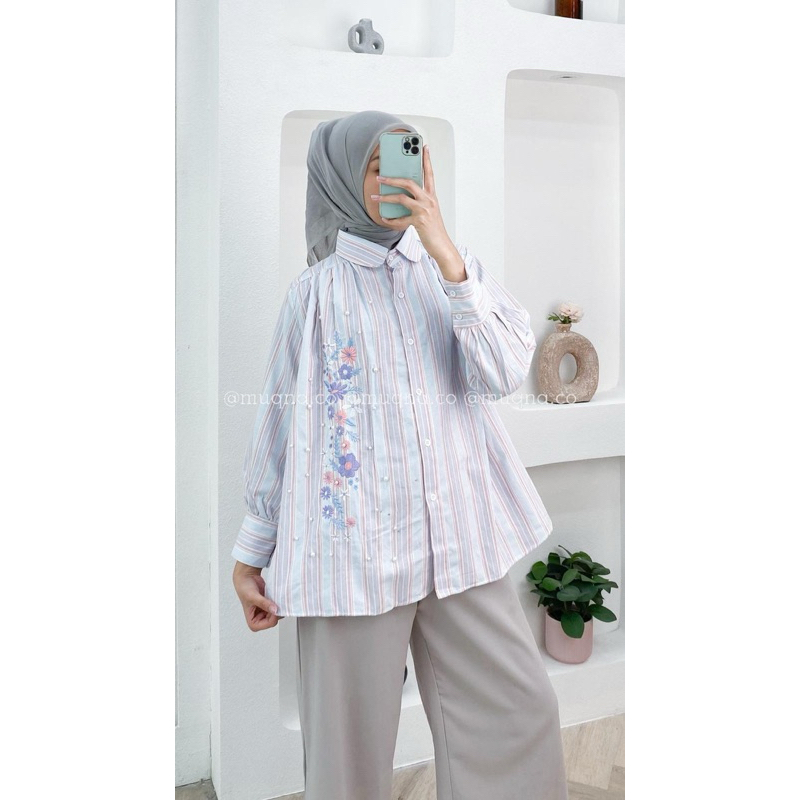 Muqna.co Salur Blouse | Blous Katun Salur | LD 120cm
