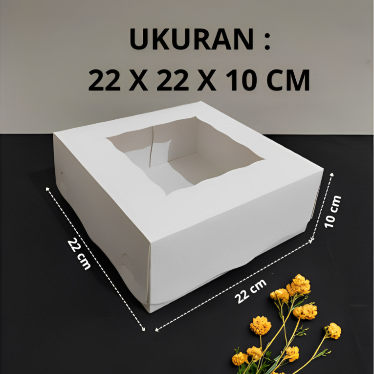 

(10 Pcs) Box Dus Kotak Kue Hampers Cake Roti Cookies 22 cm x 22 cm x 10 cm Putih Ivory Premium Jendela
