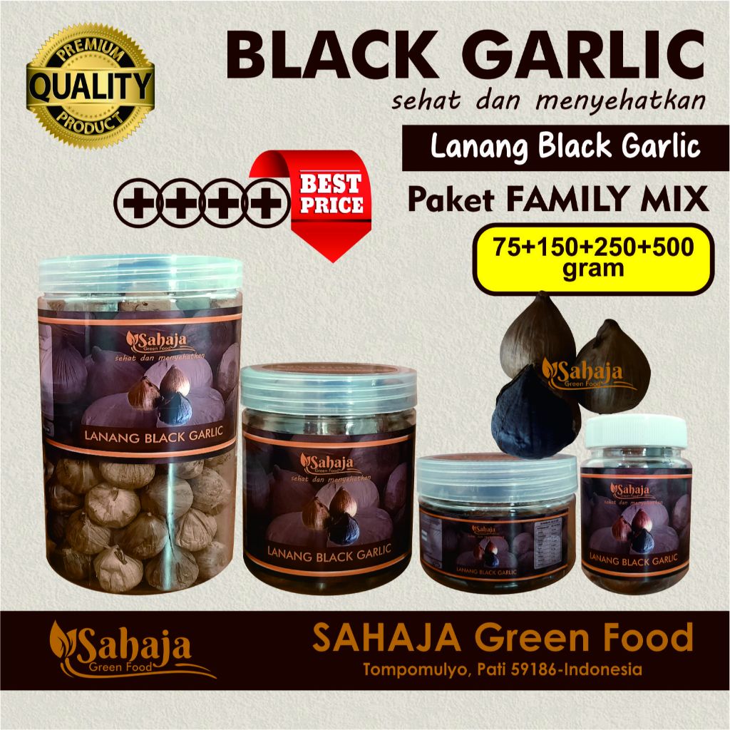 

Lanang Black Garlic Paket Family Mix (75+150+250+500 gram) bawang hitam lanang Sahaja
