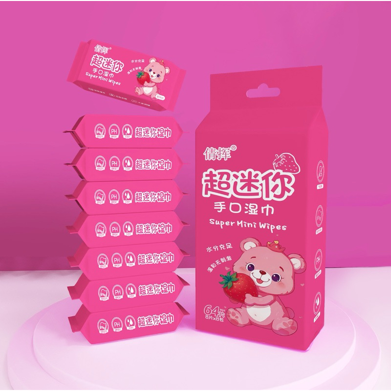 Baby mini Wet tissue/Tisu Basah kemasan mini  Character lucu bahan lebih tebal dan lembut technology