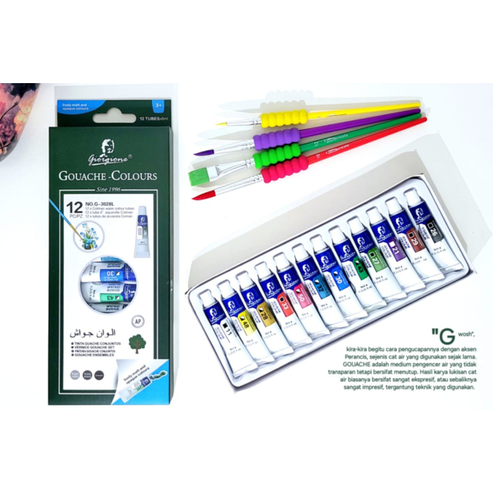 

BOBOMART GFIORGIONE GOUACHE-COLOURS CAT AIR 1SET 12PCS 6ML ALAT LUKIS MEWARNAI MURAH