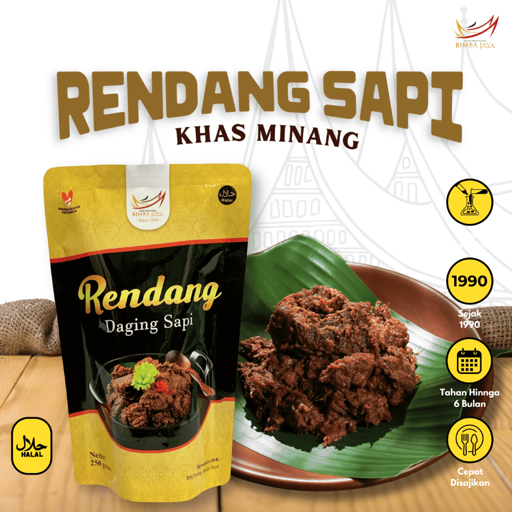 

Rendang Daging Sapi Asli Padang Minang Sachet Instan Siap Saji Tahan Lama Kemasan 300 gr BIMBA JAYA
